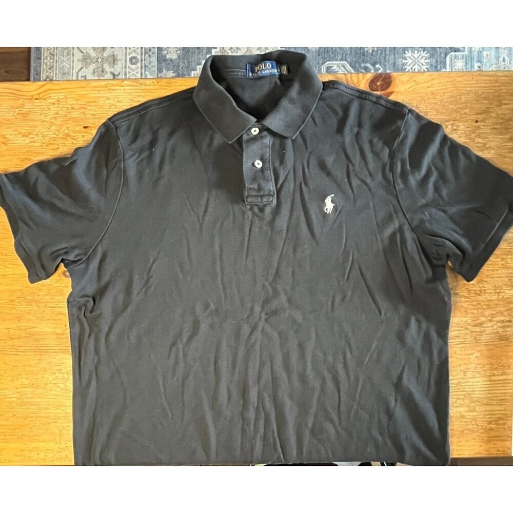 Polo Ralph Lauren Men's Black Polo Shirt Size L White Pony Logo Solid Golf